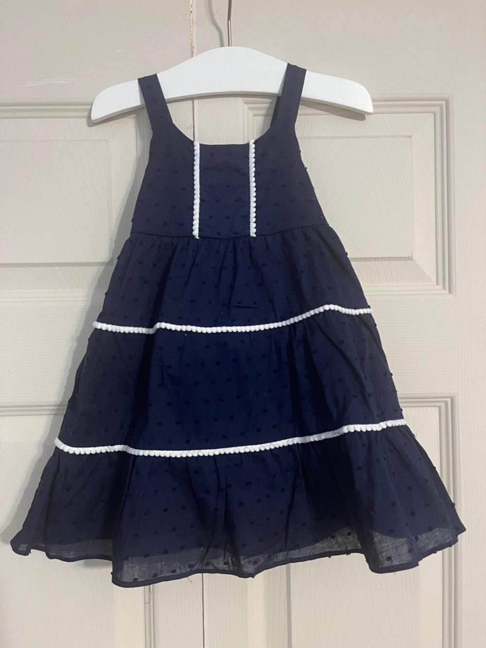 Penelope Mack Navy Dress with White Pom Trim